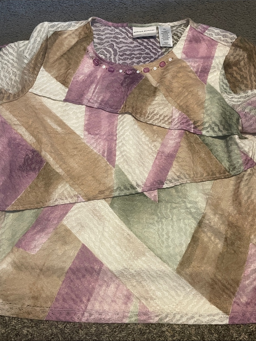 Alfred Dunner Multi-Color Layered Ruffle Neckline Top w/Bead Detail,Large Petite